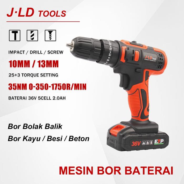 Krisbow - Mesin Bor Baterai 36Vf Mesin Bor Cas 2 Batre 10Mm/13Mm Bor Tangan Tanpa Kabel Torsi 35Nm
