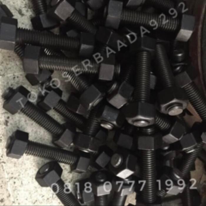 Terlaris Baut Stud / Stud Bolt + 2 Nut M14 X 75 Mm ; Besi (Carbon Steel)