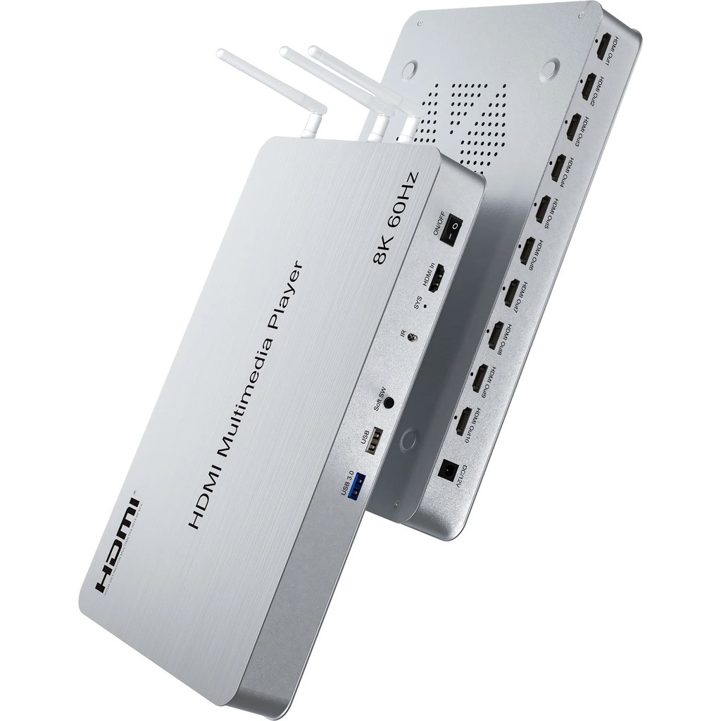 H.265 8K 60Hz 10 Port HDMI Media Player Muitimedia Box USB 3.0 Video Player Andriod 10.0 2K 4K HDMI