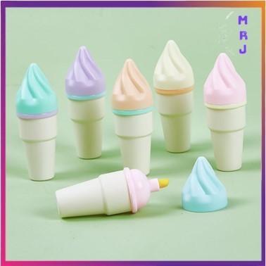 ESTENIK` (COD) HighLighter Es Krim Cone 1 Set 6 Pcs Free Pouch Highliter Es Krim