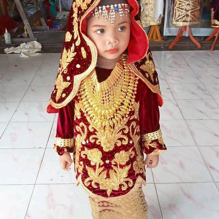 ORIGINAL baju pengantin koto gadang pawai karnaval aPadang minang anak lengkap bahan songket tenun