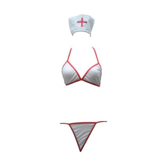 Diskon G String Bra Set Lingerie Seragam Perawat Polyester Aksen Tali B021 Wanita Bra G String