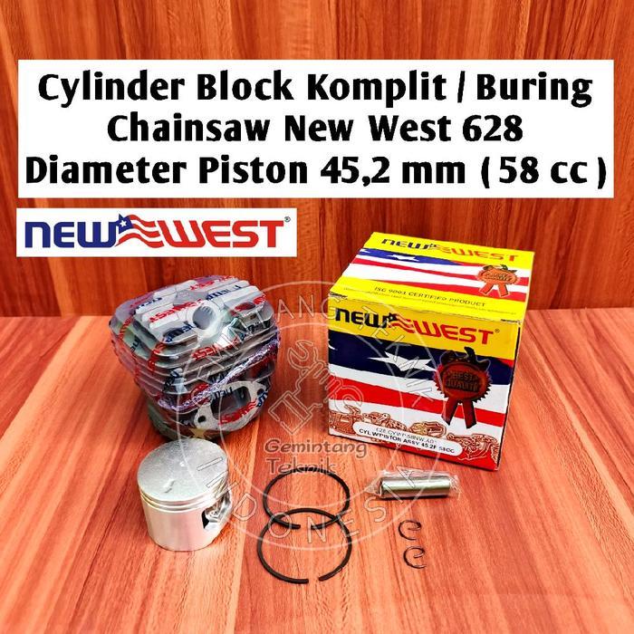 CYLINDER BLOCK KOMPLIT CHAINSAW NEW WEST 628 ORIGINAL / BURING SENSO NEW WEST 628 NEW WEST ORIGINAL