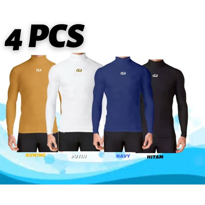 4 Pcs Kaos Manset Lengan Panjang Baselayer Kls Baju Olahraga Pria Pakaian Sport Slimfit Ketat