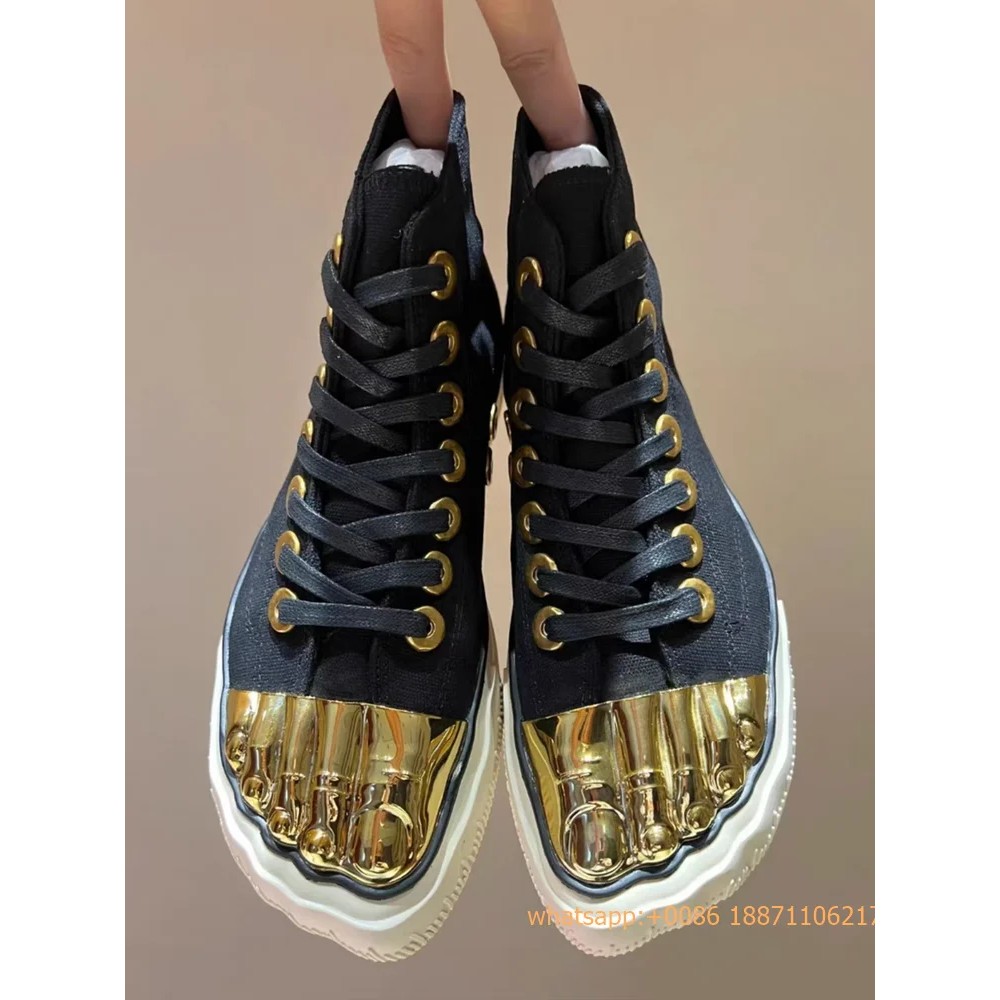 Sepatu Wanita Golden Five Fingers Model Catwalk 2024, Sneakers Kasual dengan Sol Tebal untuk Gaya St