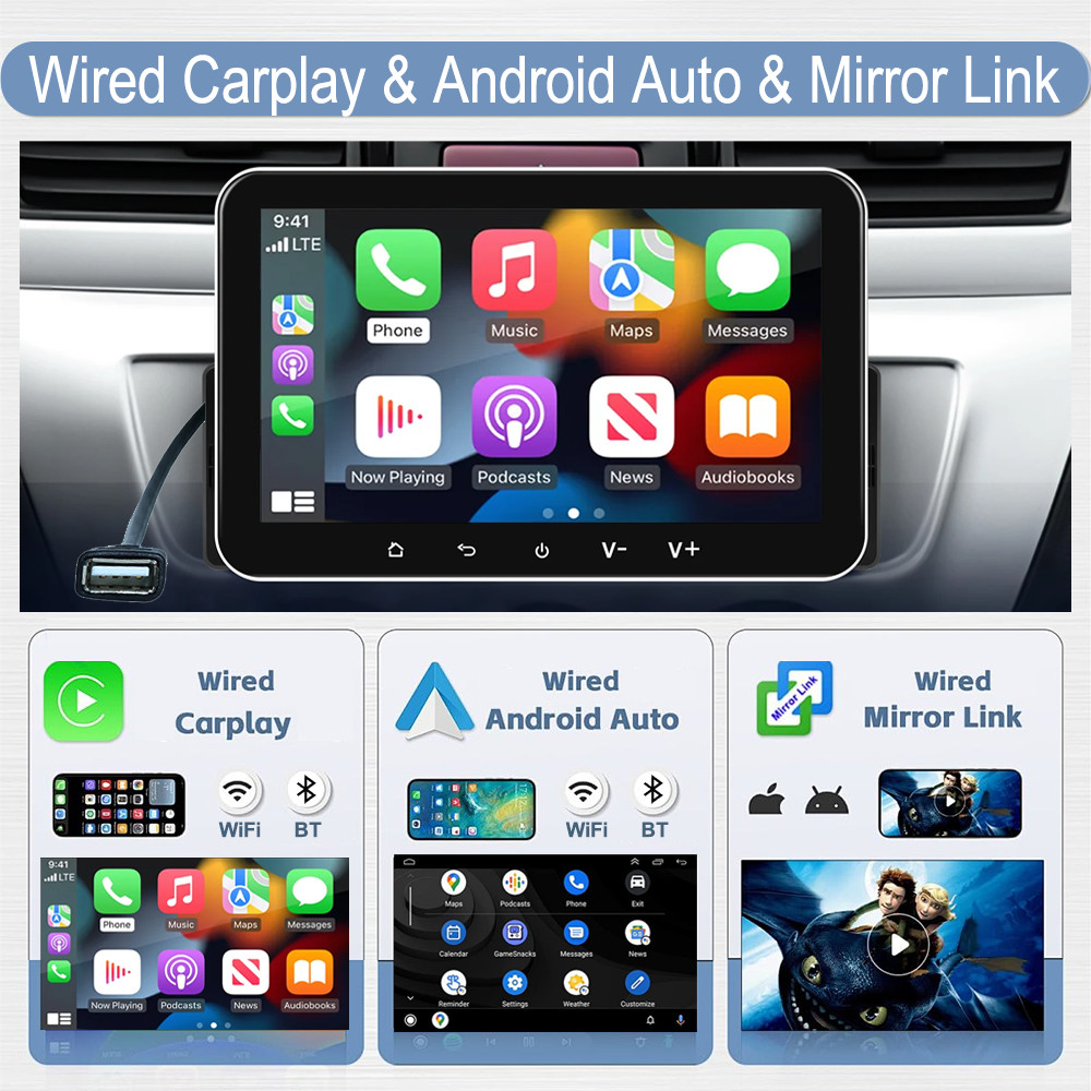 Car Stereo Wired Apple CarPlay Android Auto Single Din 7 Inch Touchscreen Bluetooth-Compatible, Benz