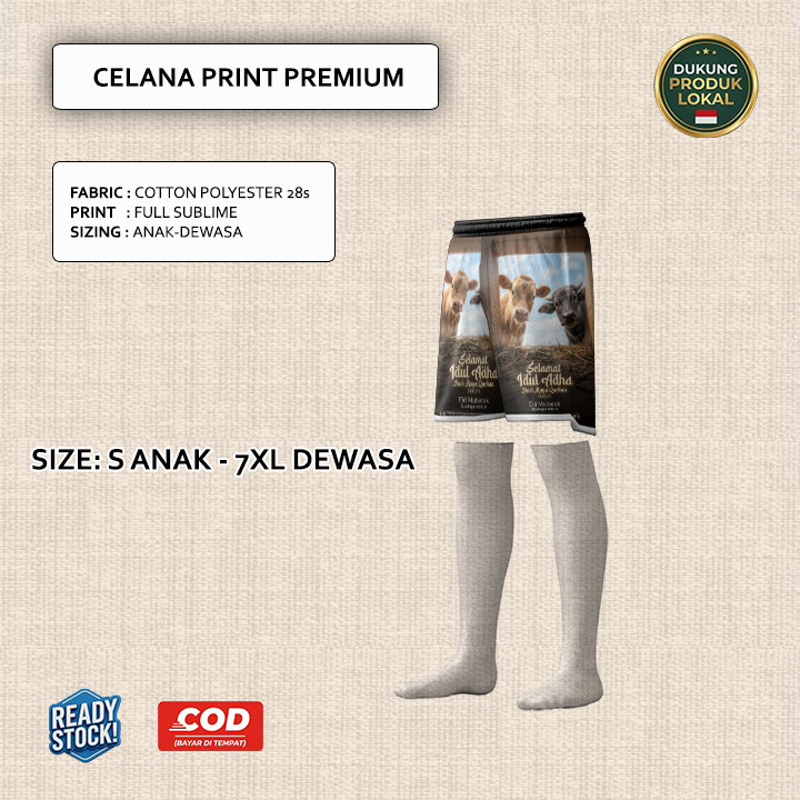 Celana Idul Adha Hewan Qurban Sapi Kambing Domba Model 2 Bahan Fleece Tebal Full Printing Keren | Ba