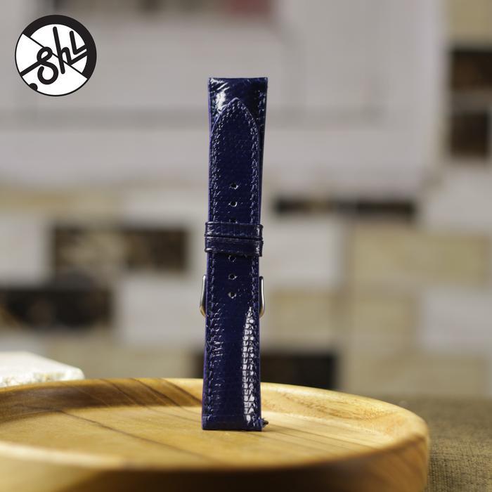 strap jam tangan kulit handmade glaze Lizard deep blue halfpadded