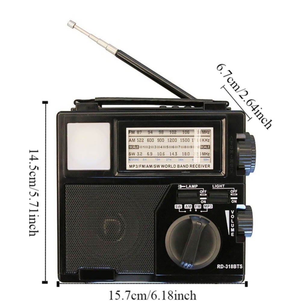 Solar Portable Emergency Radio Music Player LED Flashlight FM AM SW Radio Receiver Phone Charger