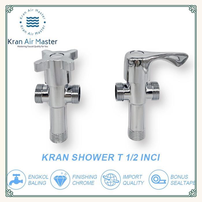 Kran Air Kran Shower T Stop Double Keran Air Cabang 2 Kran 1/2 Inch Wastafel tahan karat khrom kran