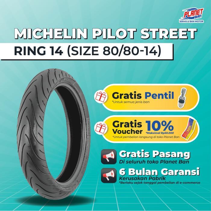 Ban Motor Ring 14 - 80/80 Michelin Pilot Street TUBELESS (Ban Motor Mio Soul GT 125, Mio Z New, Mio