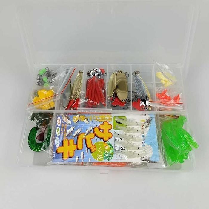 Cod75Pcs Umpan Casting 1 Set Box Lengkap Umpan Pancing Fishing Tackle Box Soft Plastic Lure Umpan