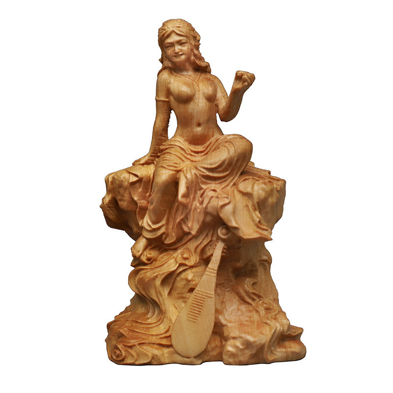 Handmade Carved Wood Sculpture for Home Decoration, Chinese Boxwood Buddha, Sexy Woman Statue, Sculp