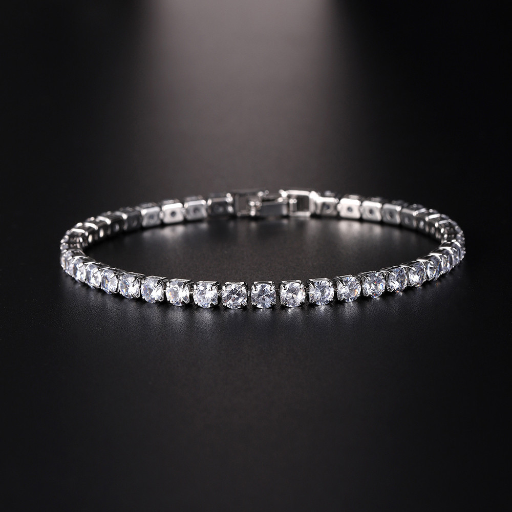 Gelang Kristal Iced Out 4mm Cubic Zirconia Emas Perak Pria Wanita Perhiasan Mewah Hiphop