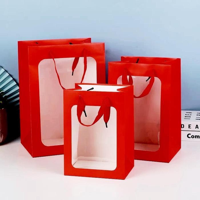 Red Paper Bag Tas Mika Transparan Merah Polos Goodie Bag Populer