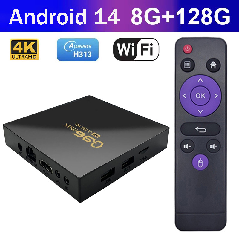 Q96 Max Android 14 Smart TV Box Allwinner H313 Supports 4G Wifi HD 4K 1080P 8GB 128GB Media Player