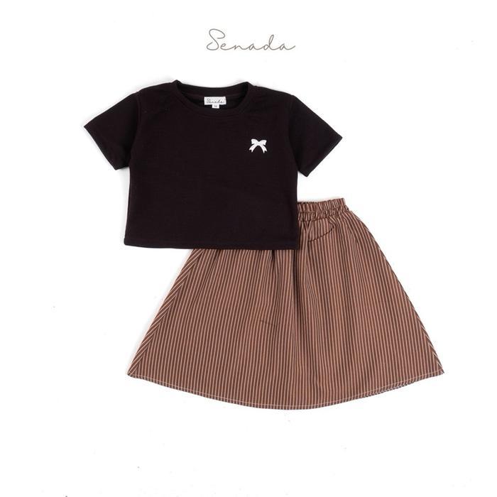 Kimi Setelan Anak Perempuan - One Set Knit Anak - One Set Celana Highwaist Salur Anak - One Set Rok