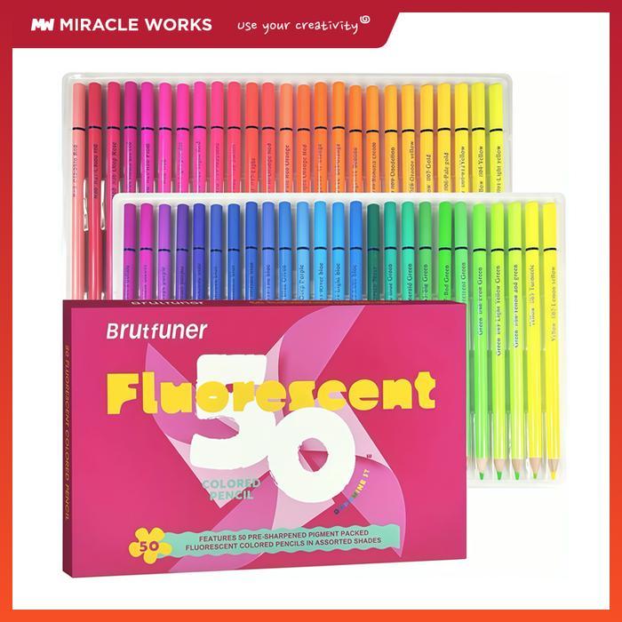 NEW PRODUK MW BRUTFUNER PENSIL WARNA NEON 50 WARNA OIL PASTEL SET PENSIL WARNA FLUORESENSI PENSIL