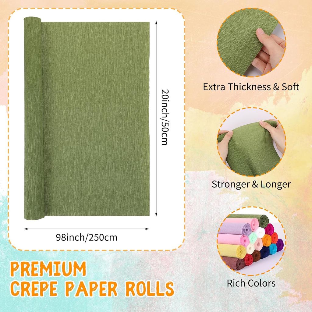 10 Rolls Crepe Paper Roll 50 x 200cm Wide Crepe Paper Streamer DIY Flower Paper for Birthday Party