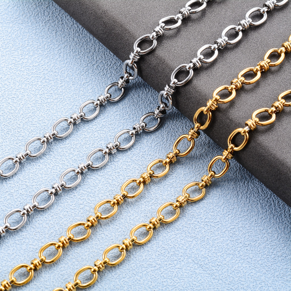 Kalung Pria Wanita Stainless Steel Tebal Model Rantai Oval Simpul Besar Warna Emas Lapis Emas Choker