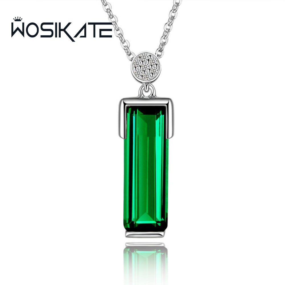 Kalung Wanita Perak 925 Sterling Silver dengan Liontin Batu Zamrud Geometris Mewah