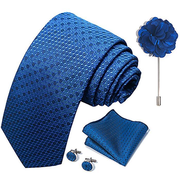 Kiama - Dasi Set Formal Batik Biru Muda Sky Biru Navy Dongker Biru Tua Cufflink Saputangan Jas Ready