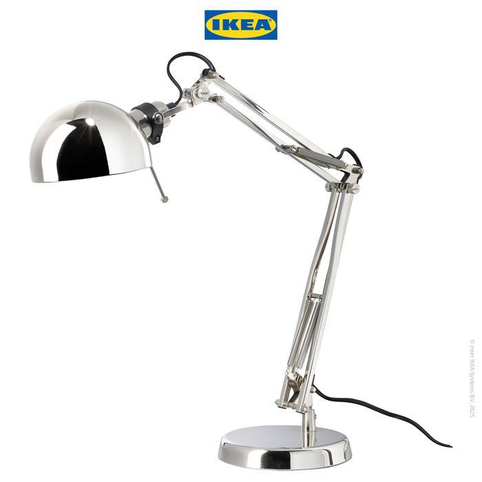 IKEA FORSA Lampu Meja / Lampu Baca / Lampu Kerja Dilapisi Nikel Minimalis Akrilik Baja