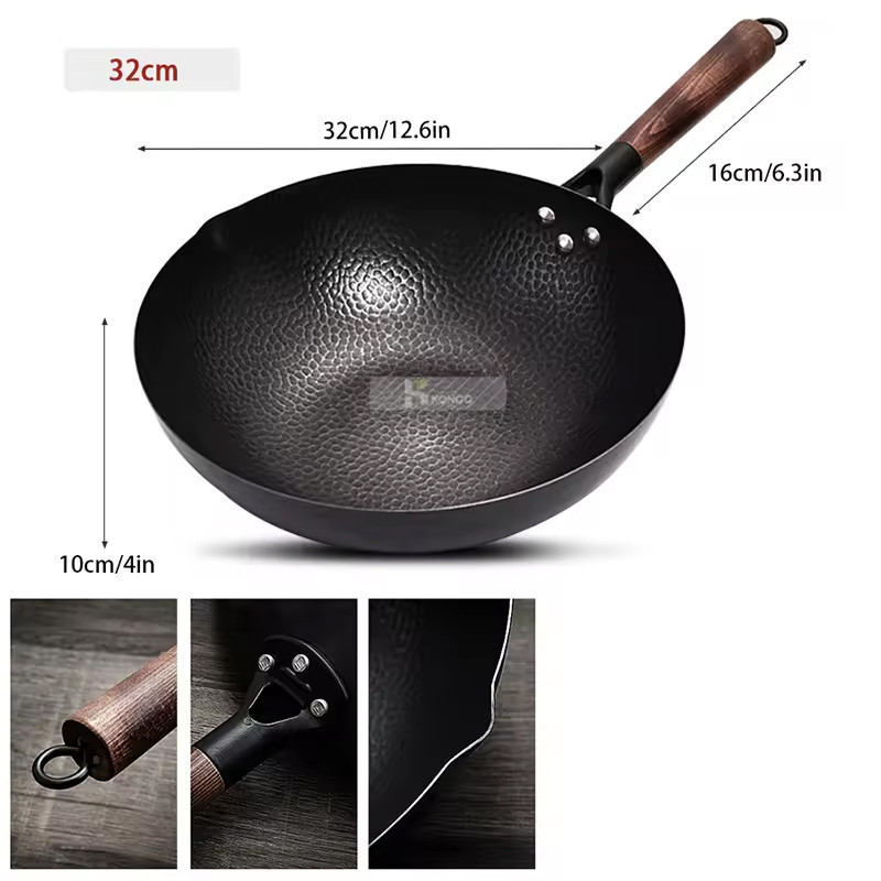 32cm Iron Wok Craft Wok Traditional Hand Hammered Chinese Carbon Steel Wok Iron Pot for