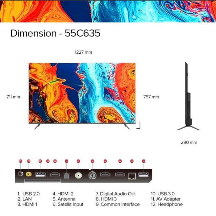 TV QLED TCL 55C635 4K Google TV Android TCL 55 Inch 4K Qled 55C635 TCL