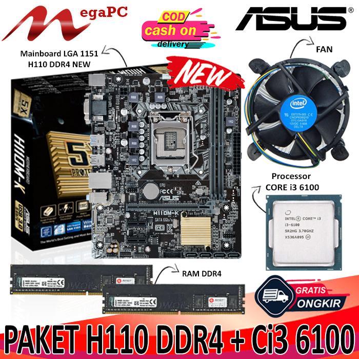 PAKET 1151 MAINBOARD H110 DDR4 + CORE I3 6100 + FAN + RAM