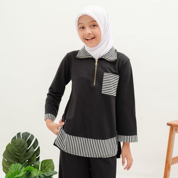 Applekidz Setelan Celana Anak Perempuan Tanggung Nazwa Black Fashion Muslim Baju Tunik Katun Remaja