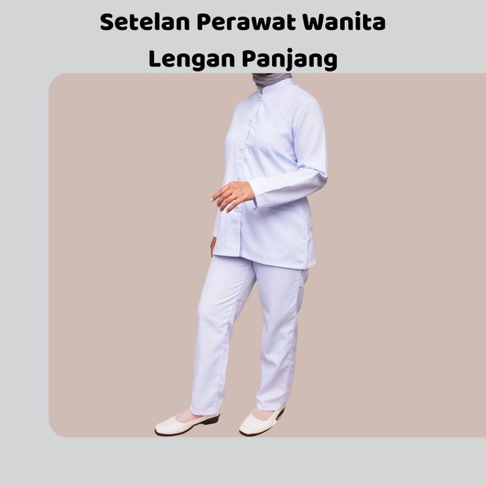 [nadis medical ] setelan baju kerja perawat wanita lengan panjang putih seragam celana blazer