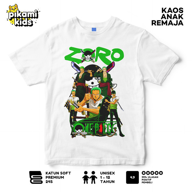 PIKAMI Kaos Distro Anak One Piece Zoro Series Sering Dibeli - Baju Anak One Piece Putih