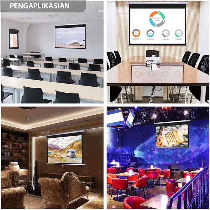 Layar Screen Proyektor Gantung Manual Gulung Otomatis 100 - 120 Inch 16:9 Screen Layar Projector