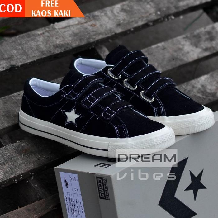 PROMO Terlaris Converse Cons One Star Black White Velcro Premium Bnib 100%