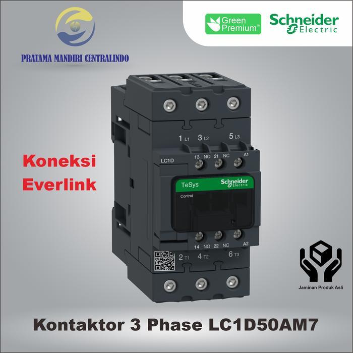 LC1D50AM7 KONTAKTOR 3 PHASE 50 AMPERE 22KW 220V SCHNEIDER 3P 50A ORI
