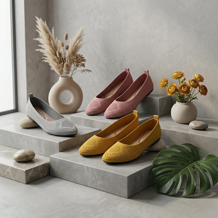 PROMOO Sepatu Kerja flatshoes Wanita Bahan Rajut Import ori GRAVICI DO-06 Hitam sandal flat shoes