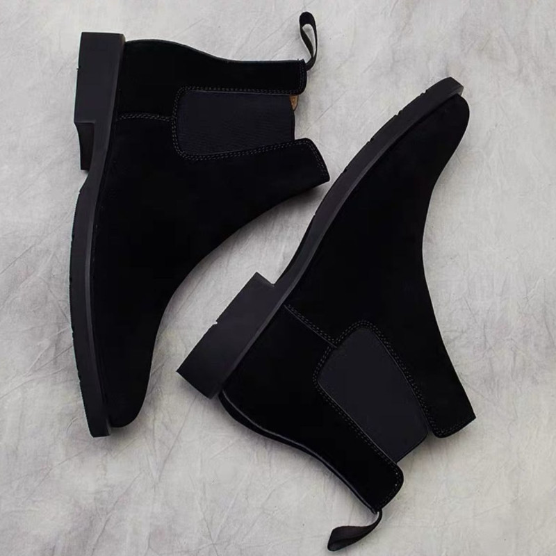 Winter 2025 New Arrival Men's High Top Suede Chelsea Boots British Stylish Hidden Insole Lift Black