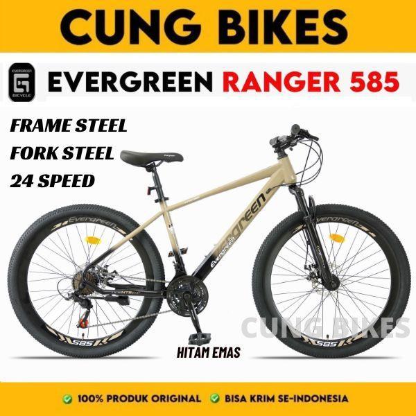 Sepeda gunung MTB 27.5 Inch Evergreen Ranger 585 Velg Tinggi Double disc brake  Cakram - hitam emas,