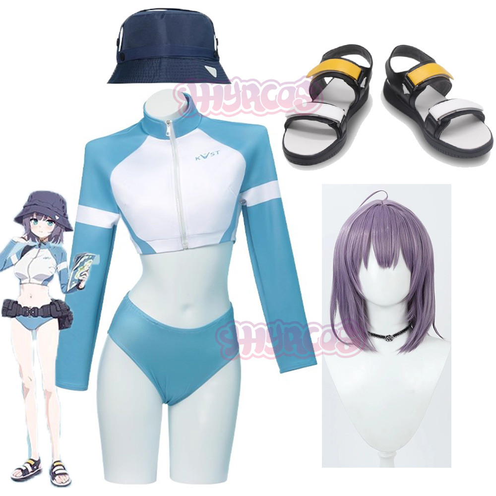 Blue Archive Sorai Cosplay Costume Saki Long-Sleeved Top Swimwear Hat Full Set For Women Girls