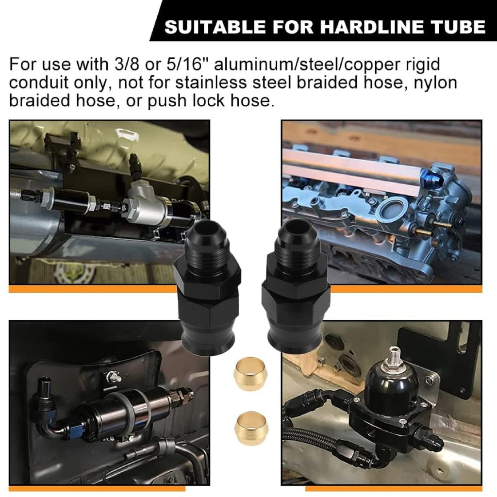 2Pcs 6An Male Flare To 5/16" Fuel Hardline Tube Fittings Adapter, 3/8" Hardline Tube To 6An Male