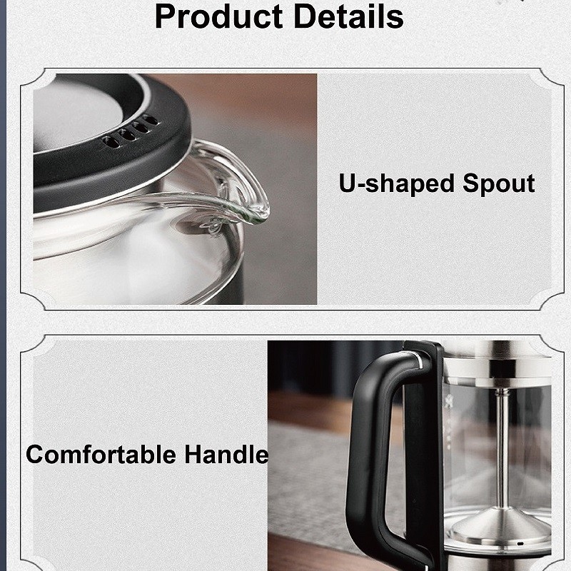 1.5L Home Electric Kettle Temperature Adjust Steam Teapot Office Multifunctional Glass Flower Teapot