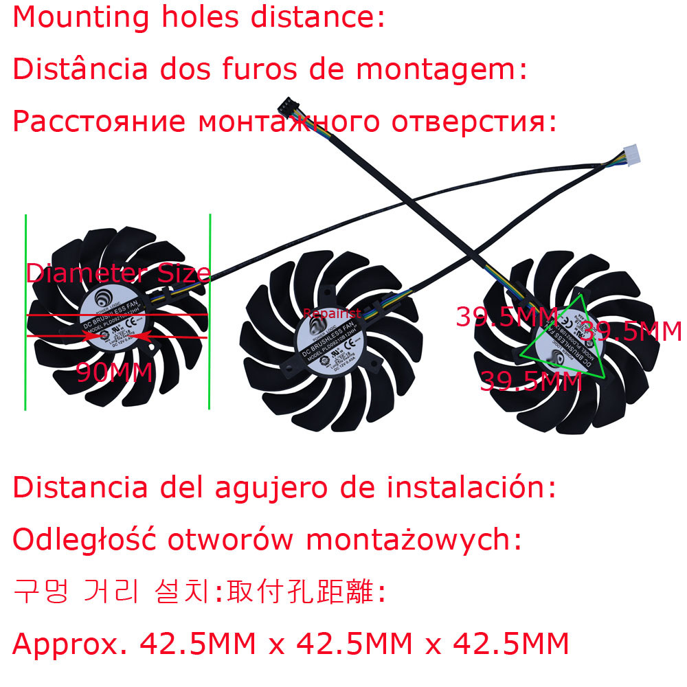 Video Card Fan,PLD09210B12HH,GPU Cooler,For MSI RTX 3080Ti 3070Ti 3060Ti VENTUS 3X,For MSI RTX 3080