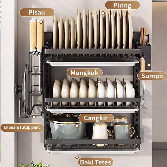 Rak Piring Gantung Rak Dapur Rak Dinding Rak Besi Anti Karat Rak Penyimpanan Mangkuk
