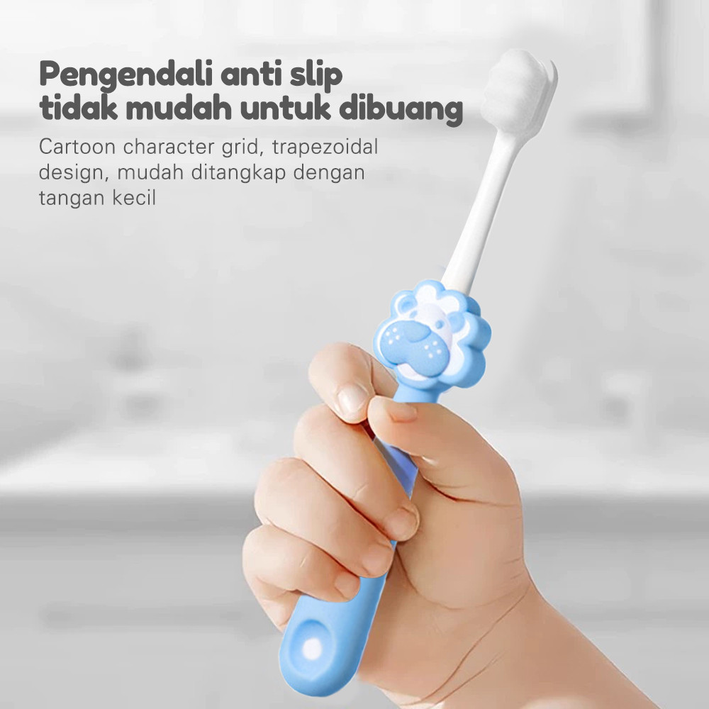 LAKOE Sikat Gigi Bayi Bentuk Singa Lucu Sikat Gigi Lembut Anak Bayi 1-12 Tahun