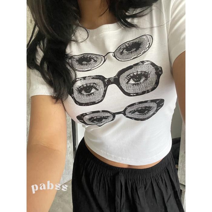 Glasses Baby Tee / Raglan / Crop Tee / Crop Top / Kaos Wanita Atasan baju atasan wanita kaos crop