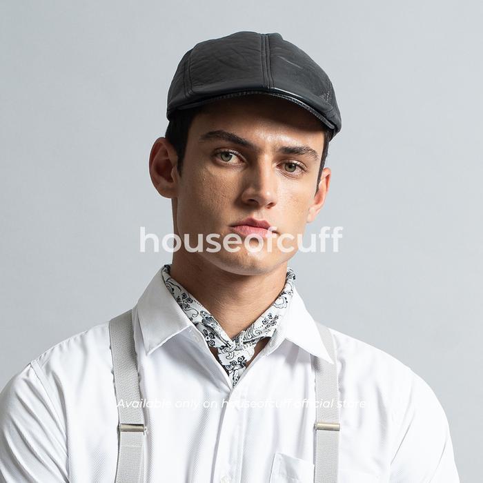 houseofcuff topi pelukis painter hat pet newsboy kulit leather hitam
