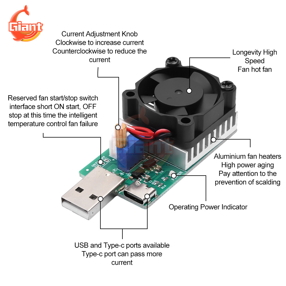 USB Battery Capacity Tester Adjustable Constant Current Electronic Load Aging Tester Fast Charging D