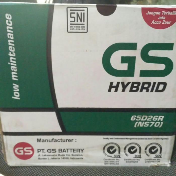 Aki Mobil Battery Gs Astra Type Hybrid Ns70 12Volt-65Amper Terbaru 
