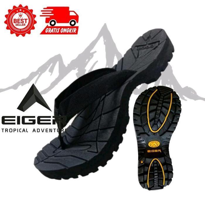 Sandal Jepit Eiger Tali Hitam tali motif pria & wanita Bonus Tas Jaring Insole Eva Spoon Super Tebal